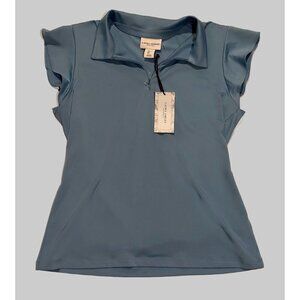 NWT Laura Ashley Womens Shirt Top Blue Golf Tennis Pickleball Polo Blue UPF 50